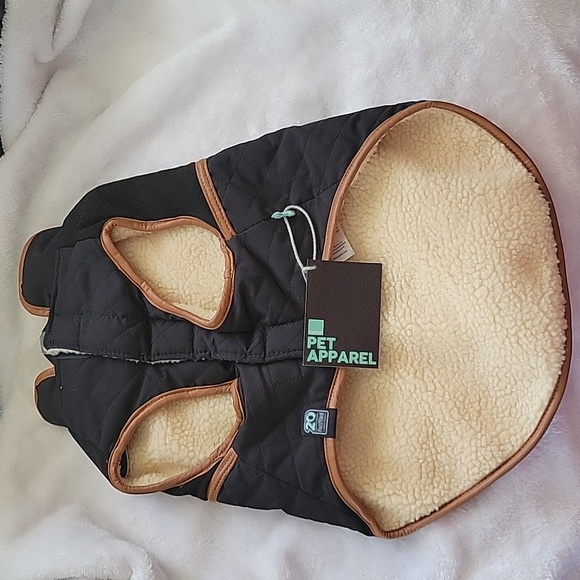 FuzzYard Quilted Dog Jacket - Black and brown faux leather size 5 - Picture 2 of 11